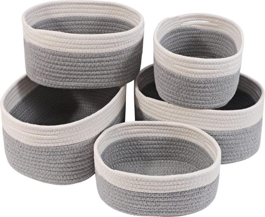 La'Moussawi Set van 5 Multifunctionele Gevlochten Katoenen Opbergmanden voor Ruimtes in Huis