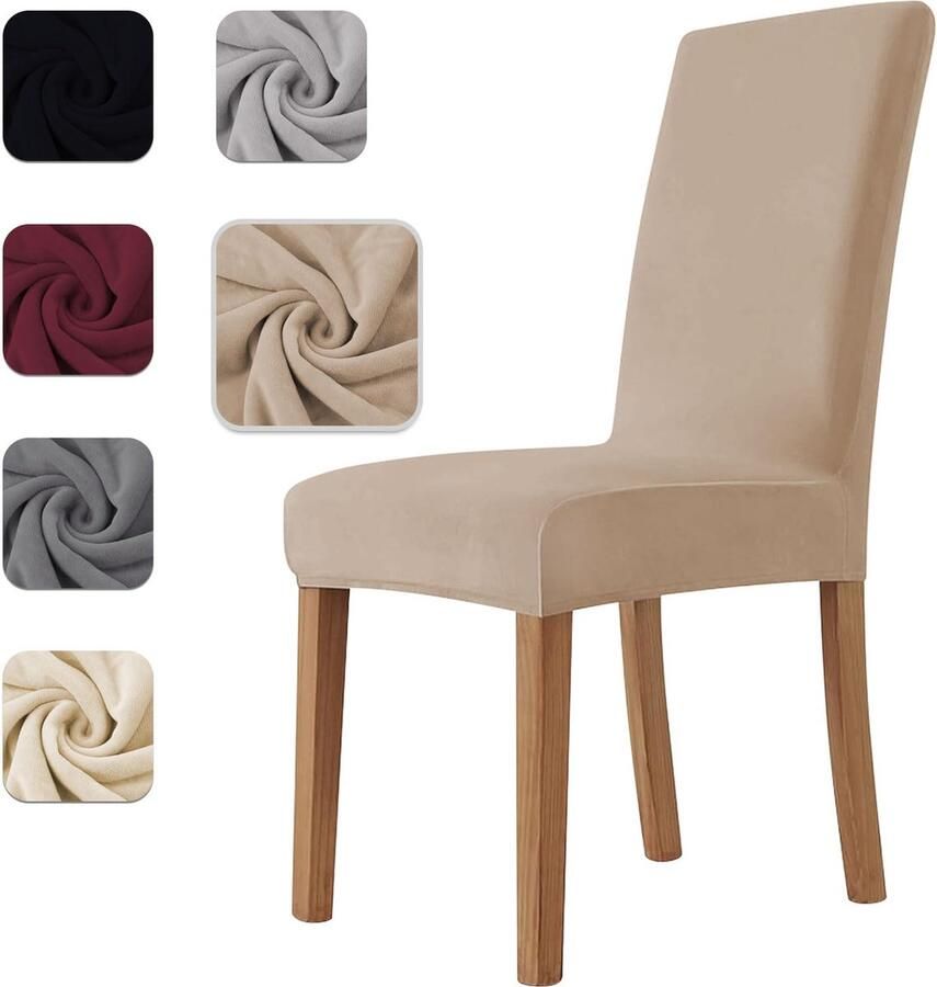 La'Moussawi Set van 6 Rekbare Stoelhoezen voor Eetkamer- en Keukenstoelen in Kameelkleur