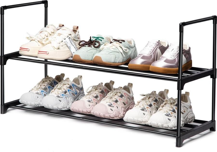 La'Moussawi Slim en Ruimtebesparend Schoenenrek met Twee Niveaus voor Optimale Schoenenopslag in Huis