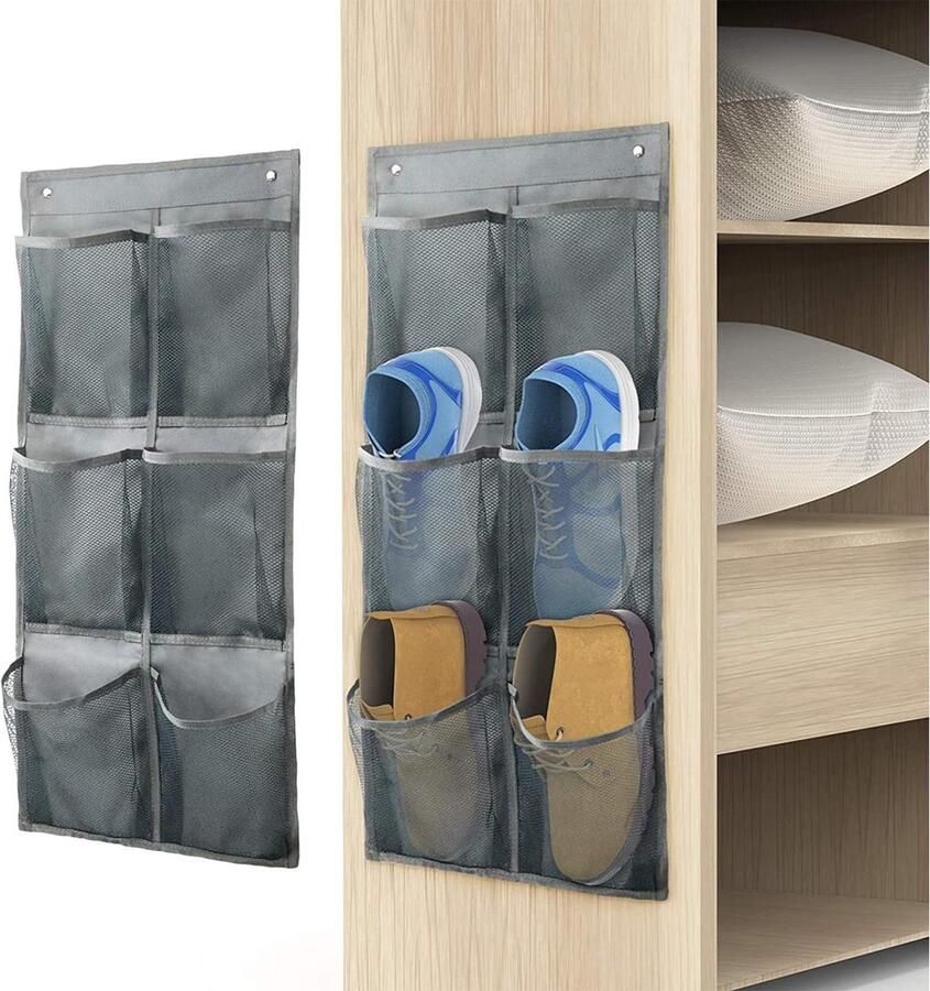 La'Moussawi Slimme Schoenenopbergoplossing met Haken en 12 Diepe Stoffen Vakken voor Kast of Deur
