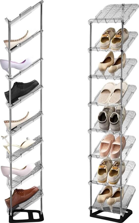 La'Moussawi Smal en Ruimtebesparend Schoenenrek met 8 Niveaus voor Schoenstijlen in Grijs