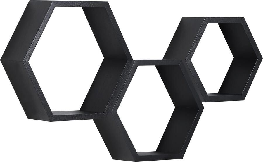 La'Moussawi Stijlvol Hexagonaal Wandrek voor Slaapkamer en Woonkamer Decoratie Set van 3 Stuks in Zwart