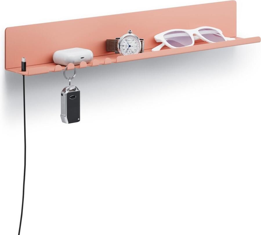 La'Moussawi Stijlvol Wandplankje met Haken en Kabelhouder voor Multifunctioneel Gebruik in Huis