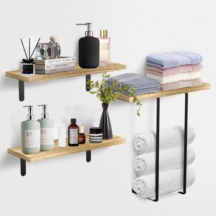 La'Moussawi Stijlvolle Drijvende Wandrekken Set met Handdoekhouder voor Ruimtes