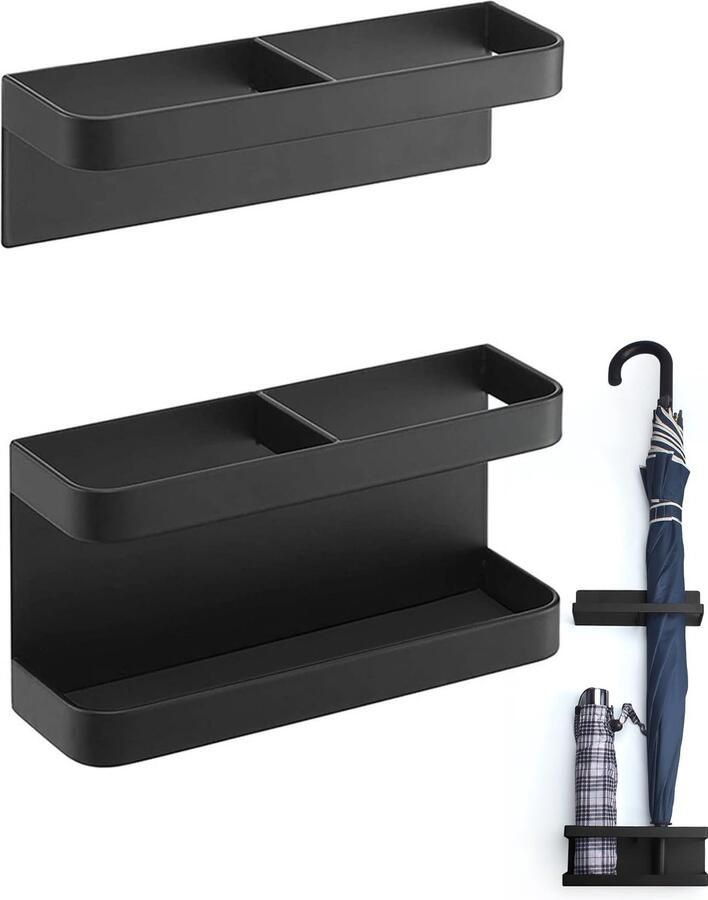 La'Moussawi Stijlvolle en Functionele Magnetische Parapluhouder voor Muurmontage in Modern Zwart Design