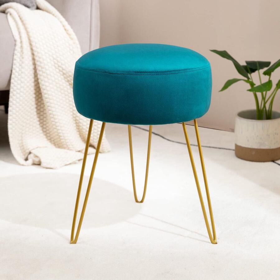 La'Moussawi Stijlvolle Fluwelen Kruk met Metalen Poten voor Elke Ruimte