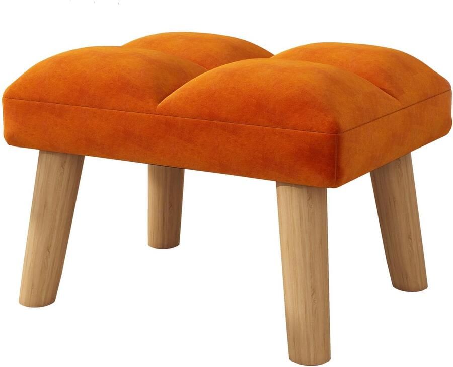 La'Moussawi Stijlvolle Fluwelen Poef met Houten Poten voor Multifunctioneel Gebruik in Huis
