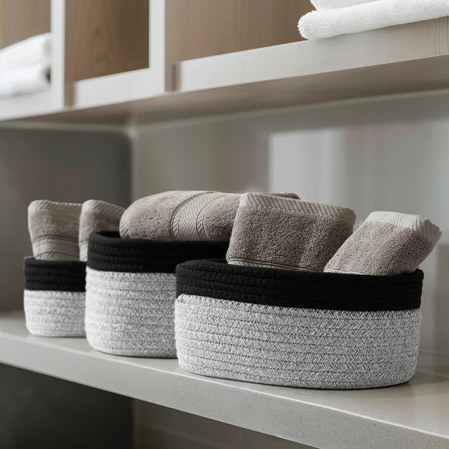 La'Moussawi Stijlvolle Gevlochten Opbergmanden Set voor Badkamer Plank en Kinderkamer Drie Stuks in Lichtgrijs