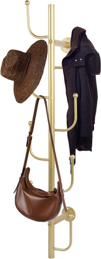 La'Moussawi Stijlvolle Goudkleurige Muurkapstok in Cactusvorm met Ruimtebesparend Ontwerp en 8 Haken