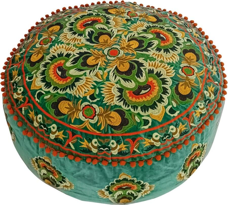 La'Moussawi Stijlvolle Groene Poefhoes met Fluwelen Borduursel voor Elegante Interieurdecoratie