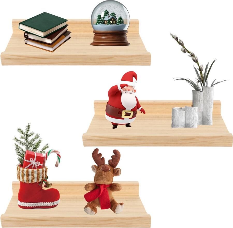 La'Moussawi Stijlvolle Houten Wandrekken Set van 3 voor Ruimtes en Decoratie