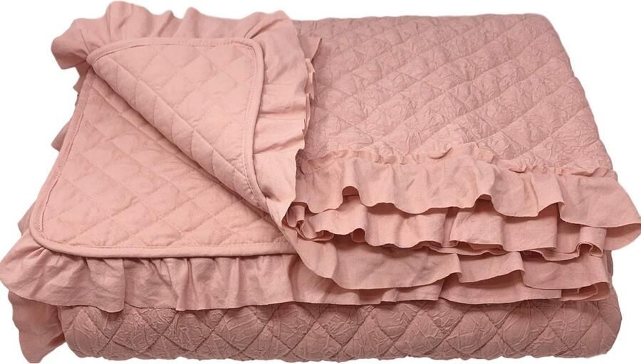 La'Moussawi Stijlvolle Omkeerbare Deken met Ruches voor Bed en Bank 220 x 200 cm Oudroze