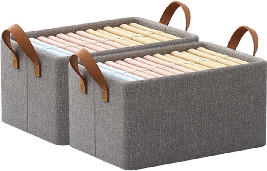 La'Moussawi Stijlvolle Opvouwbare Opbergmanden met Handvat voor Huishoudelijke Organisatie 2-pack 18 Liter Grijs