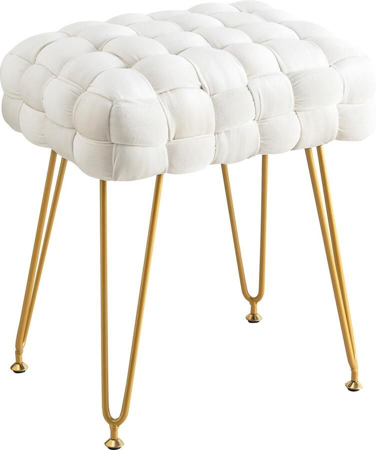 La'Moussawi Stijlvolle Rechthoekige Hocker met Metalen Poten en Zachte Bekleding in Beige