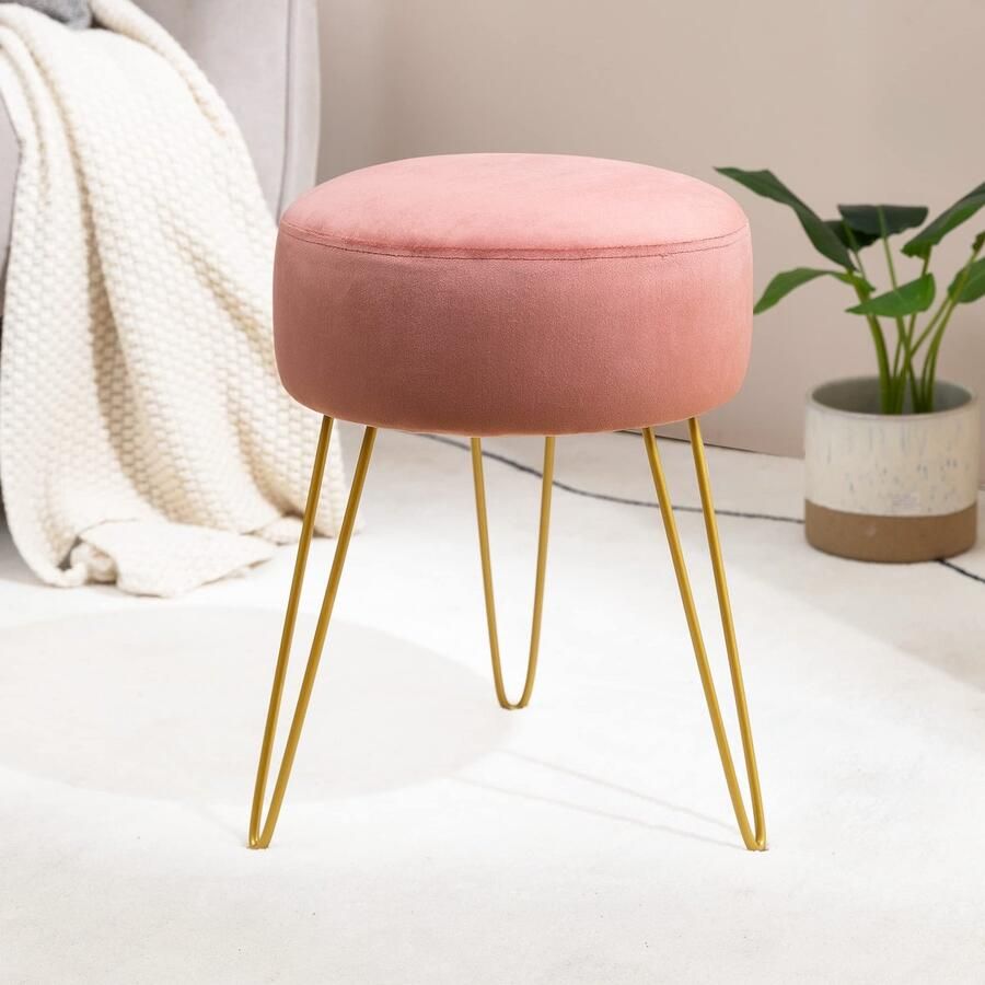 La'Moussawi Stijlvolle Ronde Fluwelen Kruk voor Make-up en Decoratie