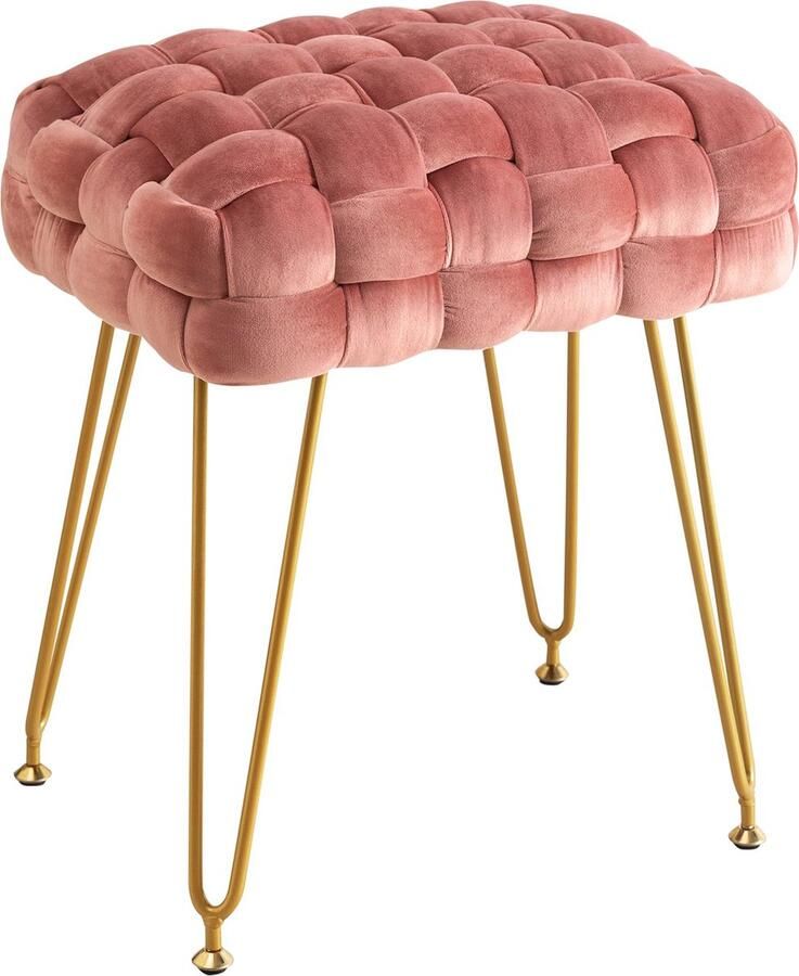 La'Moussawi Stijlvolle Roze Poef met Goudkleurige Poten voor Veelzijdig Gebruik in Huis