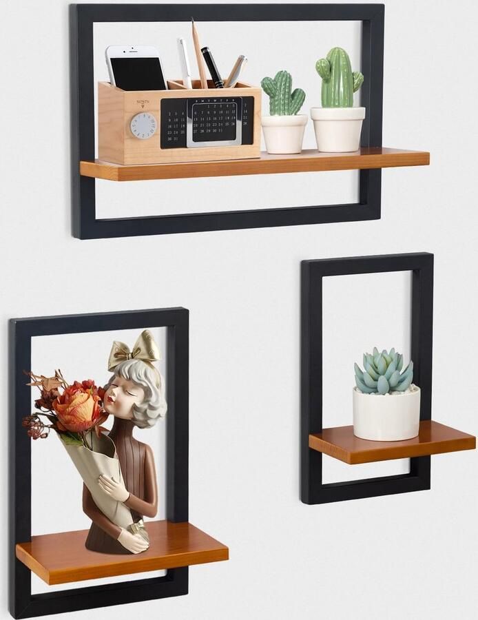 La'Moussawi Stijlvolle Set van 3 Houten Wandplanken voor Interieurtoepassingen