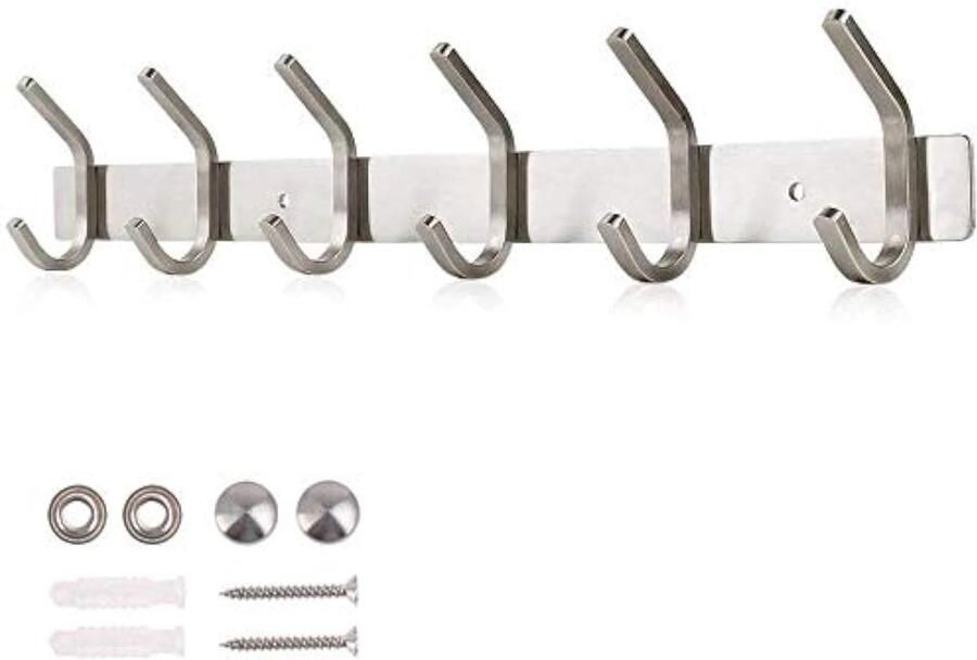 La'Moussawi Stijlvolle Wandhaaklijst van Roestvrij Staal met Robuuste Dubbele Haken voor Zware Belasting