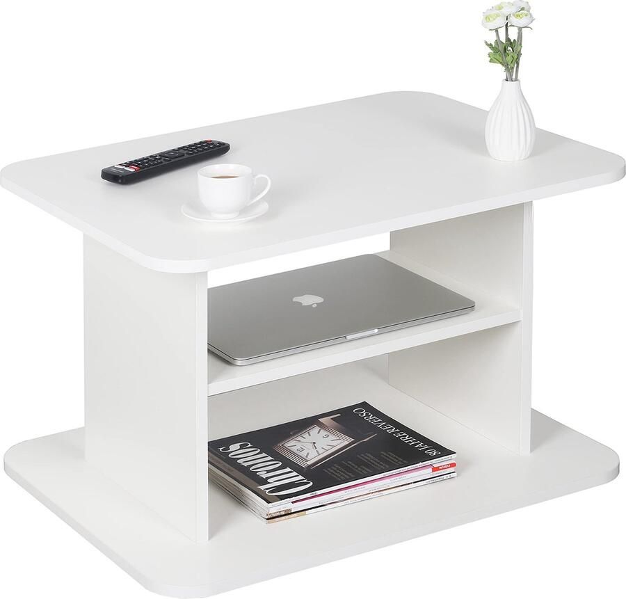 La'Moussawi Stijlvolle Witte Salontafel met Meerdere Opbergniveaus voor Woonkamer en Wachtkamer