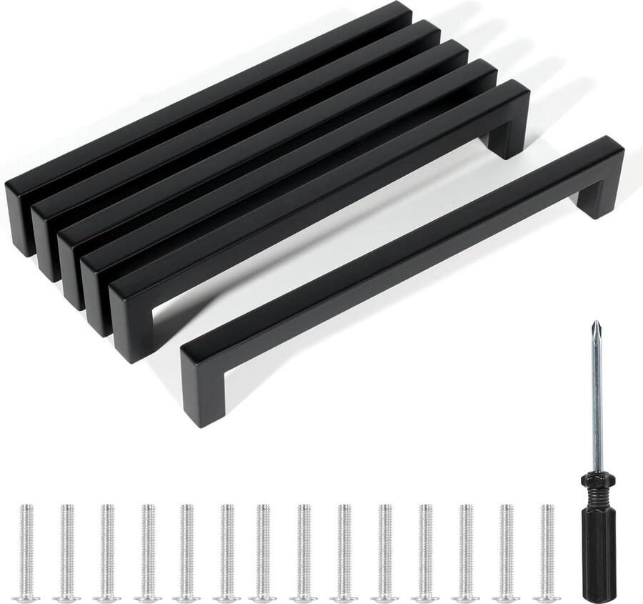 La'Moussawi Stijlvolle Zwarte Handgrepen voor Meubels en Kasten Set van 6 met Installatiegereedschap