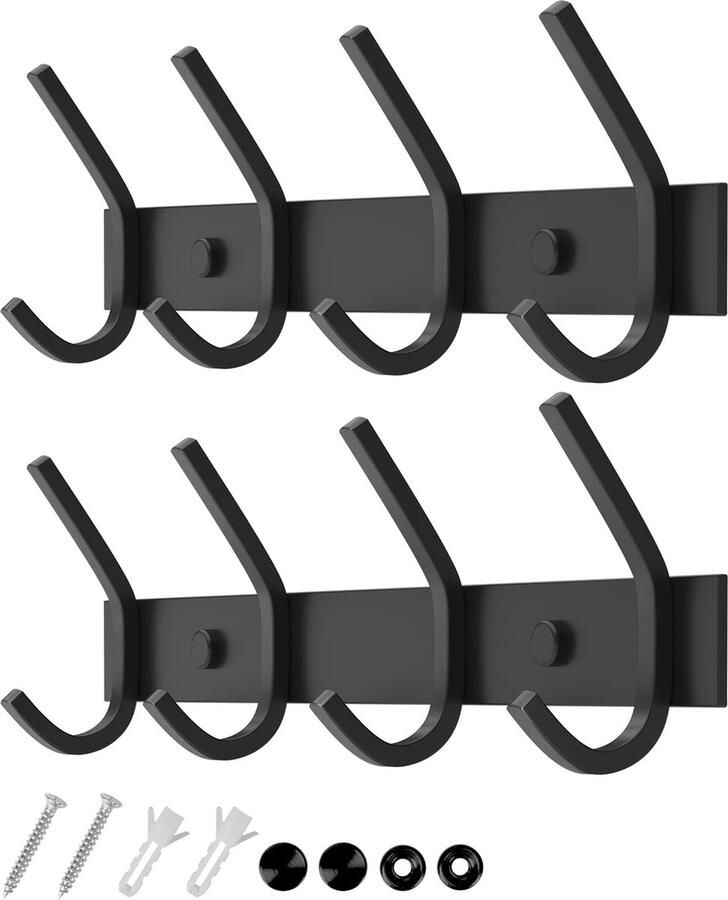 La'Moussawi Stijlvolle Zwarte Wandhaken met Roestvrijstalen Constructie Set van 2 Stuks