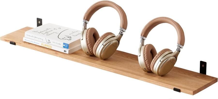 La'Moussawi Stijlvolle Zwevende Wandplank van Massief Eikenhout voor Ruimtes en Decoratie