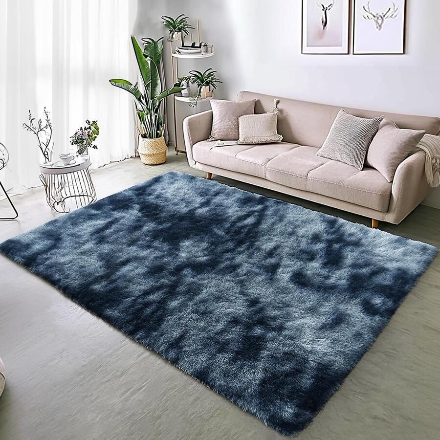 La'Moussawi Tijdloos Hoogpolig Vloerkleed met Antislip voor Kamers in Blauwgrijs