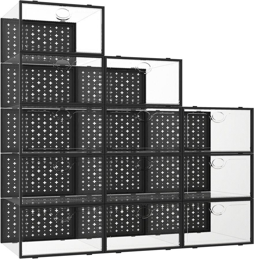La'Moussawi Twaalfdelige Stapelbare Transparante Schoenendozen voor Georganiseerde Schoenenopslag
