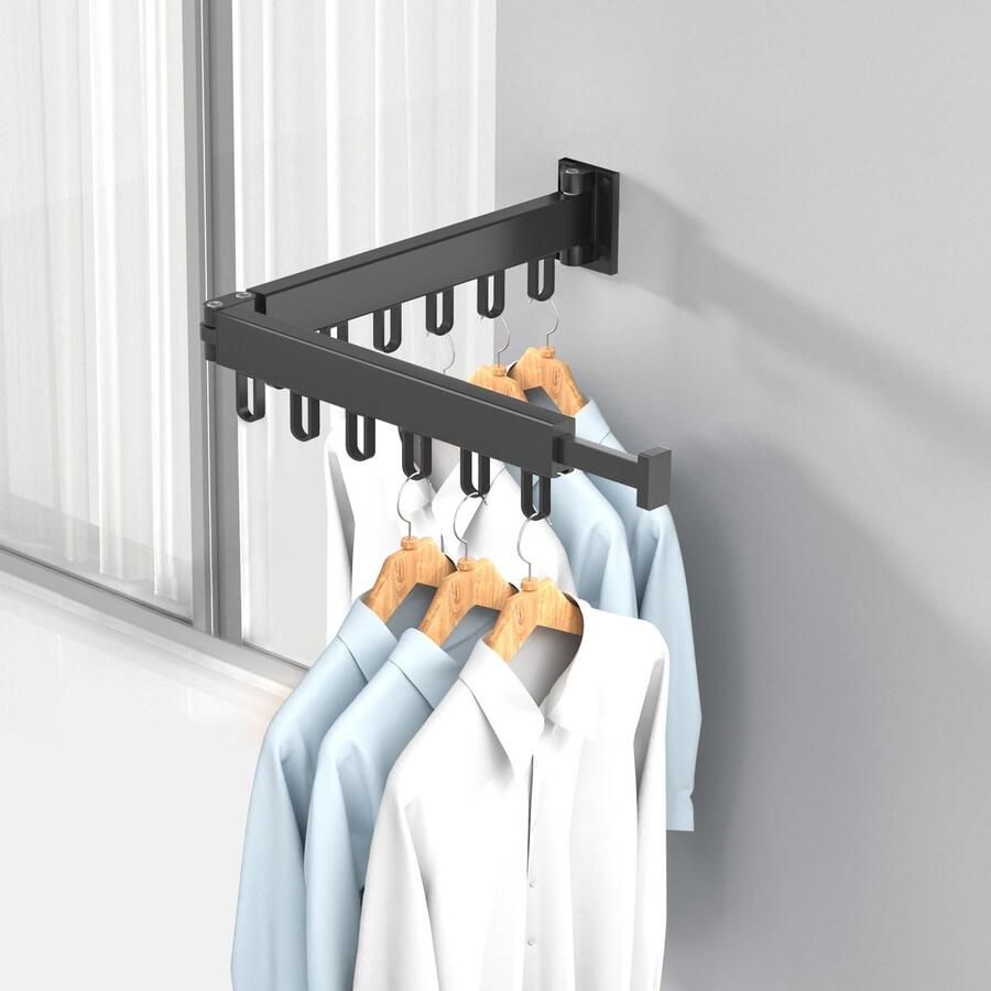 La'Moussawi Uittrekbaar en Opvouwbaar Droogrek met Multifunctionele Haken en Handdoekhouder voor Binnen en Buiten