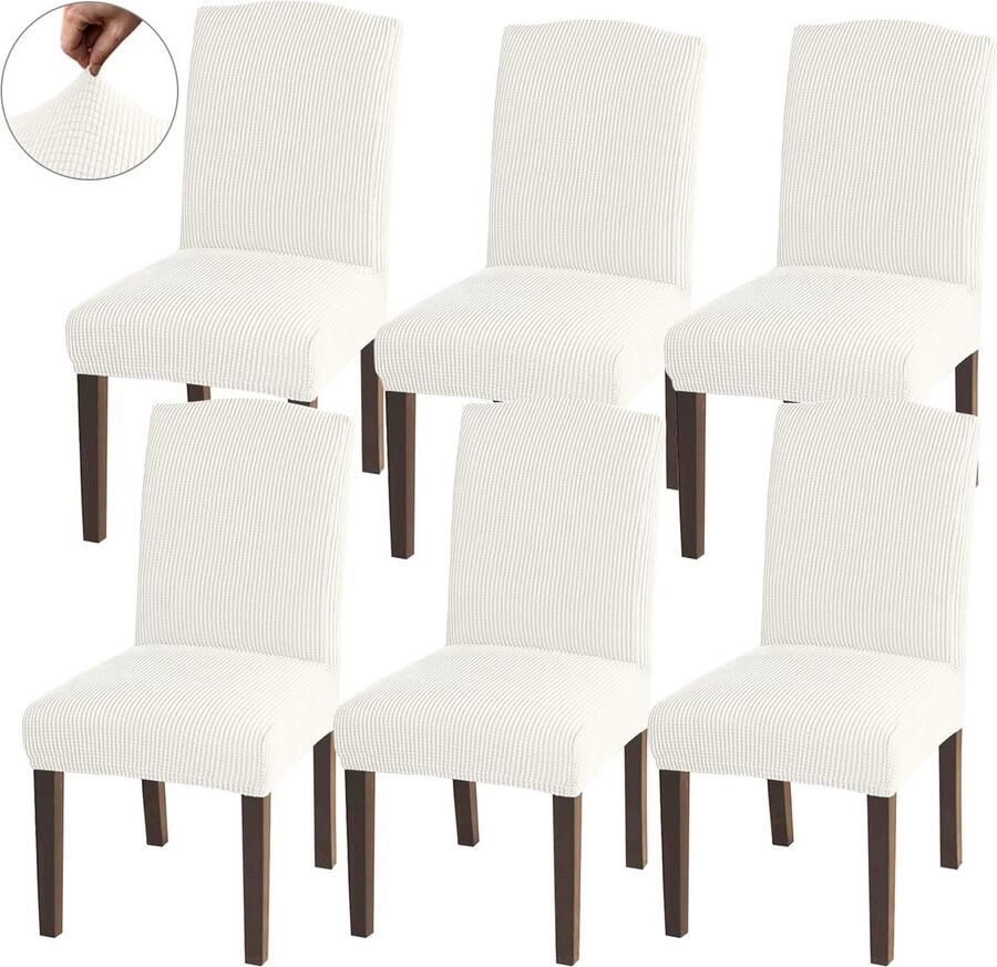 La'Moussawi Universeel Passende Stoelhoezen voor Stijlvolle Eetkamerstoelen in Ivoor Set van 6