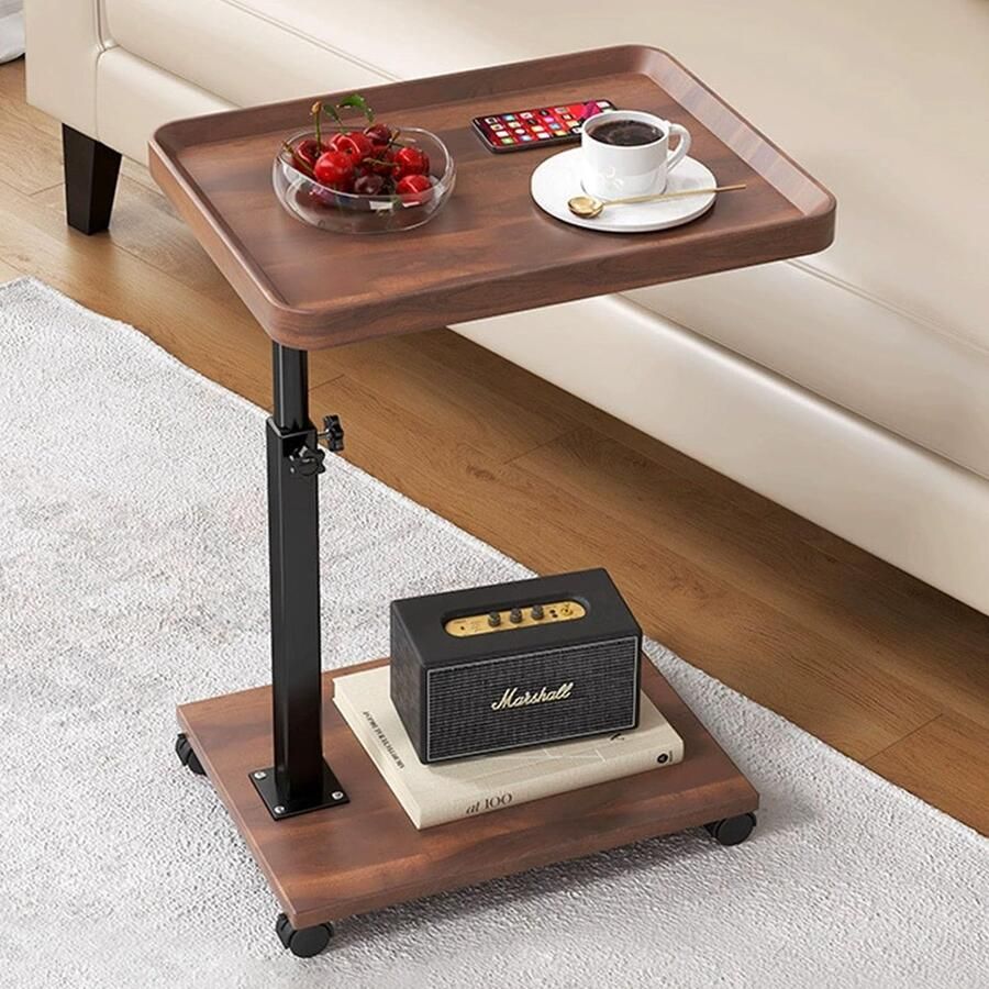 La'Moussawi Verstelbare Houten Bijzettafel met Wieltjes voor Multifunctioneel Gebruik in Huis