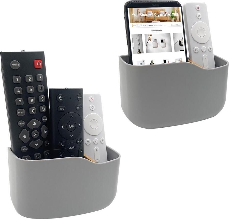 La'Moussawi Wandgemonteerde Organizer voor Afstandsbedieningen en Kleine Accessoires Zelfklevend Set van 2 Grijs