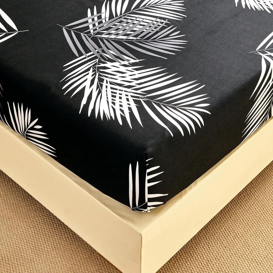 La'Moussawi Zacht en Ademend Hoeslaken met Tropisch Palmbladeren Design voor Matrassen tot 30 cm Hoogte