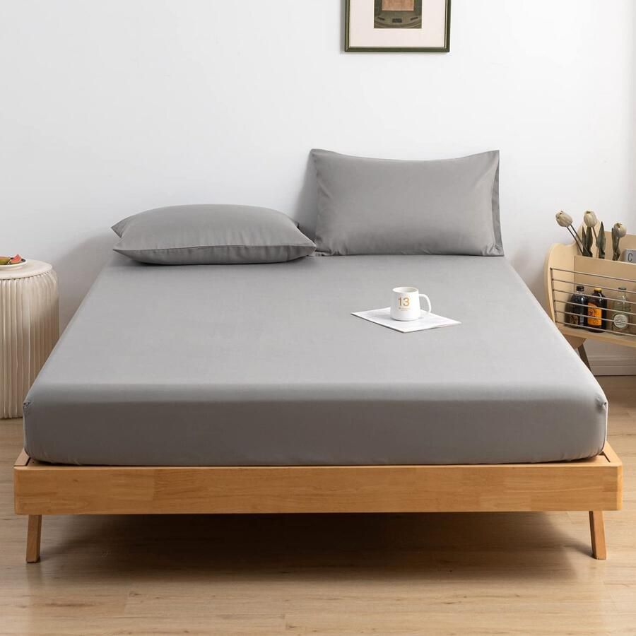 La'Moussawi Zacht en Ademend Hoeslaken voor Tweepersoonsbed met Extra Diepte in Grijs