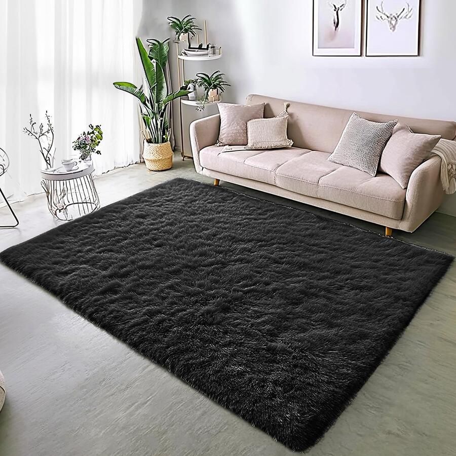 La'Moussawi Modern Hoogpolig Pluizig Vloerkleed Met Antislip Onderkant Voor Ruimtes