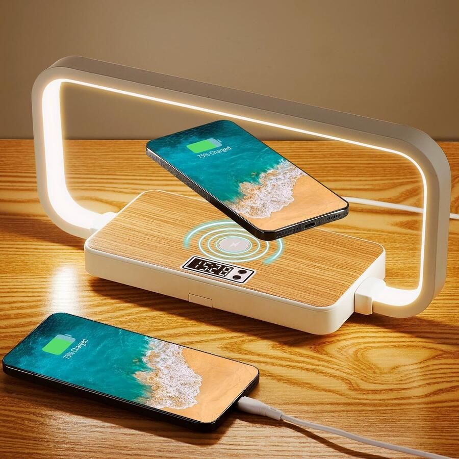 Lampen District Tafellamp met telefoon oplader Bedlampje Digitale klok Draadloos telefoon oplader 3 helderheidsniveaus