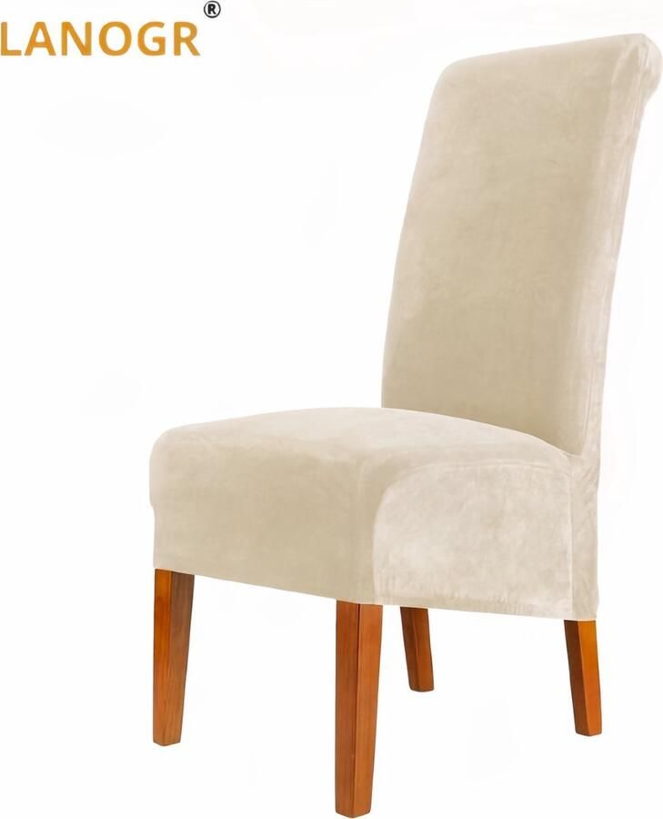 Lanogr Premium Set van 6 Fluwelen Stretch Stoelhoezen XL Wasbare Verwijderbare Eetstoelhoezen Perfect voor Eetkamerstoelen Hoge Rugstoelen Thuis Restaurant en Hotel Decor Luxe Crème Stoelhoezen voor een Stijlvolle Uitstraling (6 Stuks)