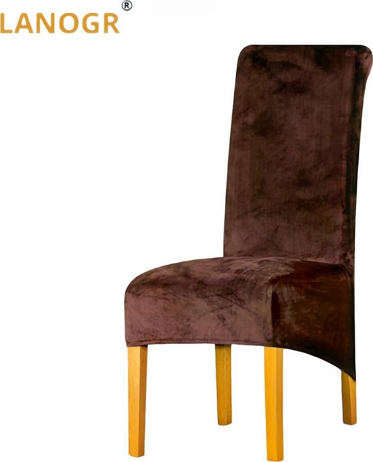 Lanogr Premium Set van 6 Fluwelen Stretch Stoelhoezen XL Wasbare Verwijderbare Eetstoelhoezen Perfect voor Eetkamerstoelen Hoge Rugstoelen Thuis Restaurant en Hotel Decor Luxe Donkerbruine Stoelhoezen voor een Stijlvolle Uitstraling (6 Stuks