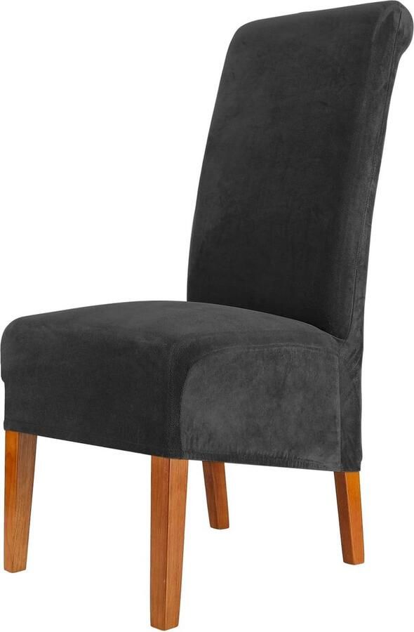 Lanogr Stoelhoezen eetkamerstoelen Fluwelen Stretch Stoelhoezen XL Wasbare Verwijderbare Eetstoelhoezen Perfect voor Eetkamerstoelen Hoge Rugstoelen Thuis Restaurant en Hotel Decor Luxe zwarte Stoelhoezen voor een Stijlvolle Uitstraling (6 Stuks)