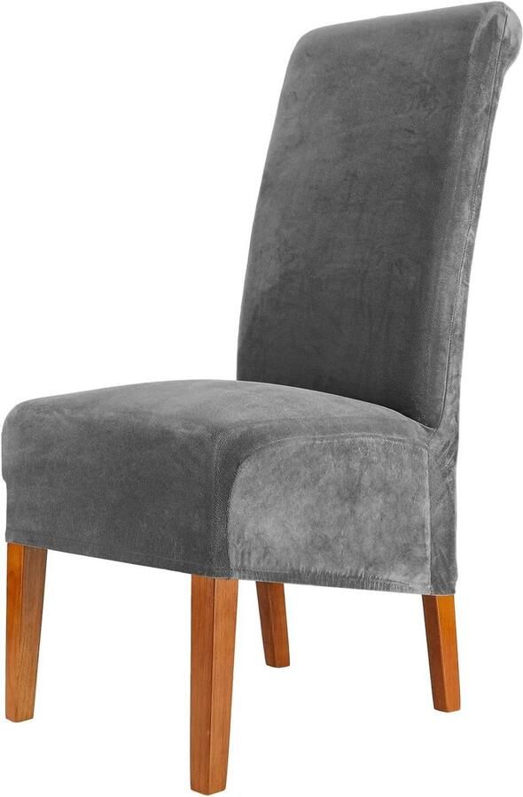 Lanogr Stoelhoezen eetkamerstoelen Fluwelen Stretch Stoelhoezen XL Wasbare Verwijderbare Eetstoelhoezen Perfect voor Eetkamerstoelen Thuis Restaurant en Hotel Decor Luxe donkere grijs Stoelhoezen voor een Stijlvolle Uitstraling (4 Stuks)