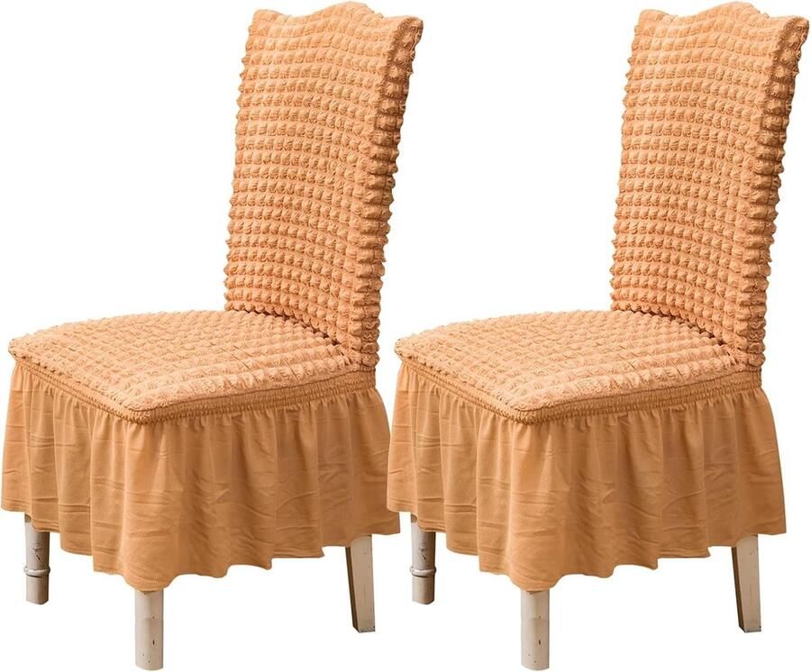 Lanogr Stoelhoezen voor eetkamer set van 2 stretch slipcover met rok afneembaar wasbaar keuken stoelbeschermer coverset voor thuis feest bruiloft (oranje 2 stuks)