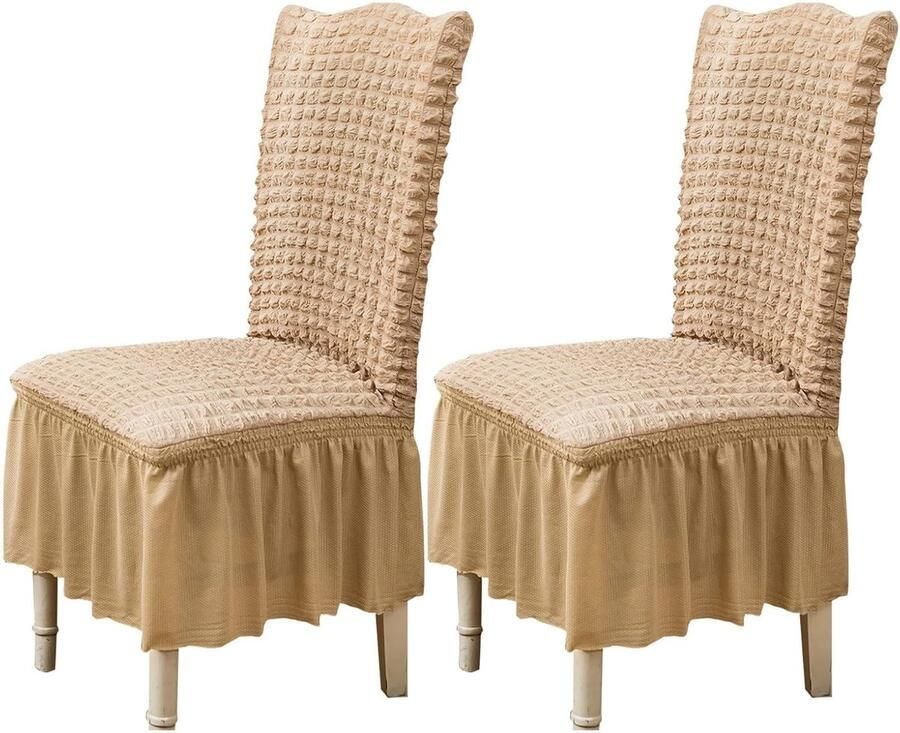 Lanogr Stoelhoezen voor eetkamer set van 2 stretch slipcover met rok afneembaar wasbaar keuken stoelbeschermer coverset voor thuis feest bruiloft (beige 2 stuks)