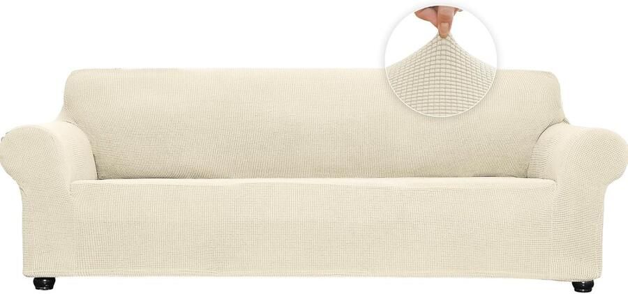 Lanogr Stretch bankovertrek Loveseat zachte bankovertrek voor 2 kussens bank meubelbescherming jacquard-stof kleine ruiten met elastische onderkant voor kinderen en huisdieren (wit medium)