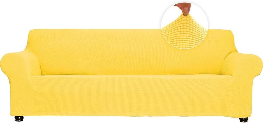 Lanogr Stretch bankovertrek Loveseat zachte bankovertrek voor 2 kussens bank meubelbescherming jacquard-stof kleine ruiten met elastische onderkant voor kinderen en huisdieren (geel M) 140-180cm