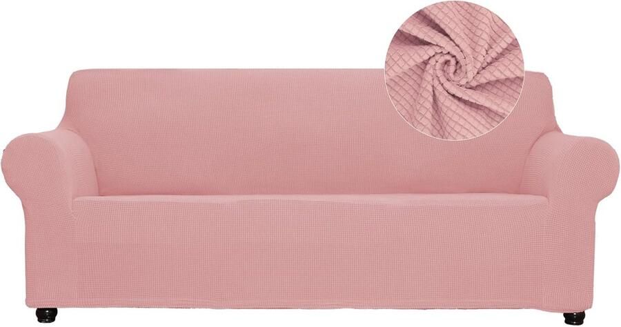 Lanogr Stretch bankovertrek zachte bankovertrek voor 3 kussens bank meubelbescherming ademend wasbaar jacquard-stof kleine ruiten met elastische onderkant voor kinderen en huisdieren (Roze Large)