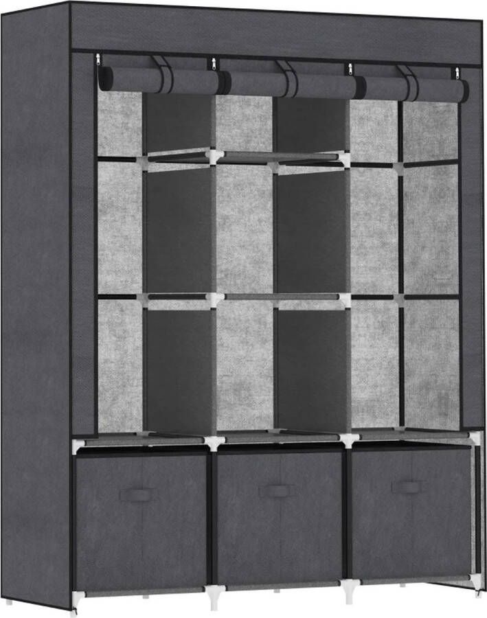 Laodikya Home Garderobekast Kledingkast Kleerkast in Stof en Metaal Opvouwbaar 125 x 43 x 162.5cm Grijs