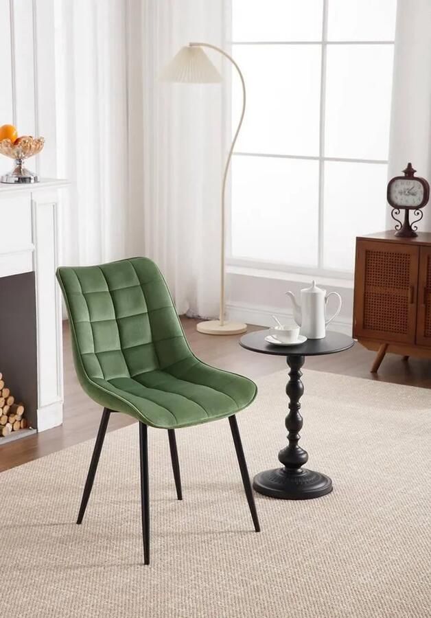 Laodikya Home Quadra Eetkamerstoel Set Van 2 Groen Fabb Stof Industrieel