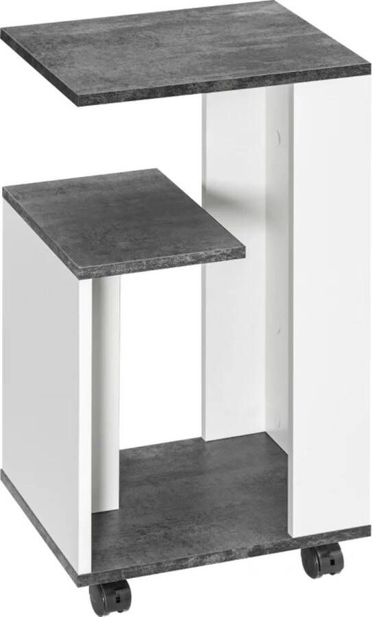 Laodikya Home Nachtkastje Bijzettafel Slaapkamer Kamer met Wielen 3 Planken 35 Cm X 29 5 Cm X 65 5 Cm Parkeerhout Wit Grijs