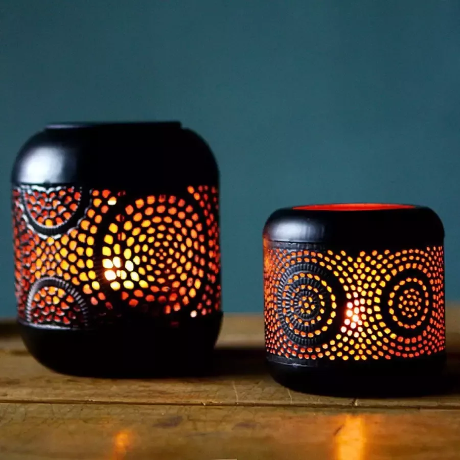 Lardic Home & Life Lardic Waxinelichthouder Theelichthouder Set van 2 13 & 8CM Tafel Decoratie Oosterse lamp Kaarsenhouder Kaarsenstandaard Metaal Ramadan decoratie Eid Mubarak Versiering Suikerfeest Zwart