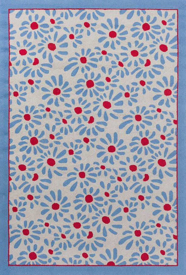 Laura Ashley Thorncliff Daisy Sky Blue 480308 Vloerkleed 160 x 230 cm Blue Rectangular Polypropylene Dining room Living room Kitchen Terrace Floral In & Outdoor Modern